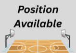 Graphic of a basketball court with two hoops and bold text reading 'Volunteer Position Available' on a gray background.